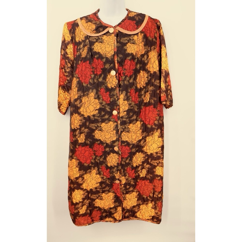 NEW VTG Yellow Autum Women’s Quilted Satin Robe housecoat Size L dead stock